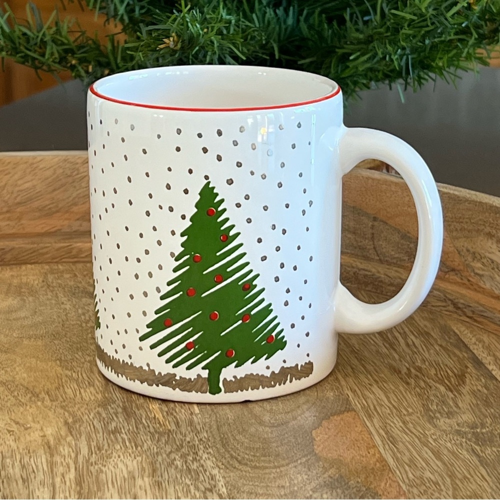 Vintage Waechtersbach Christmas Tree Mug White Green Silve Germany Spain 70s 80s